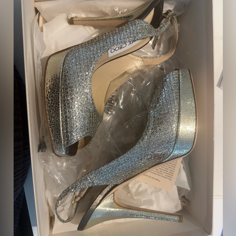 Jimmy Choo Glitter Fabric Peep Toe pump 37.5